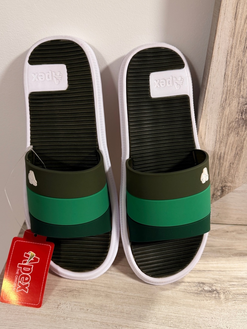 Apex  Green Striped Slide Sandals